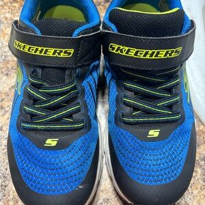 Skechers Kids Blue and Neon Green Hook-and-Loop Sneakers